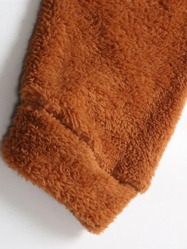 Casual Fleece Coat Solid Color Loose Hooded Coat