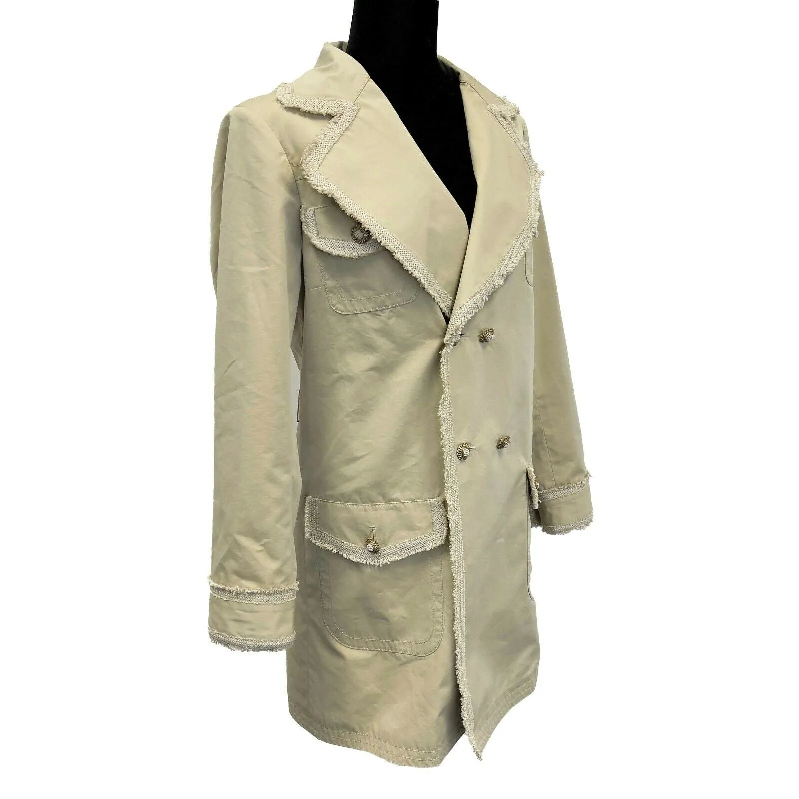 CHANEL - 10P Trench Coat Spring 2010 - Beige Silk Blend - 4 Pockets - 40 US 8