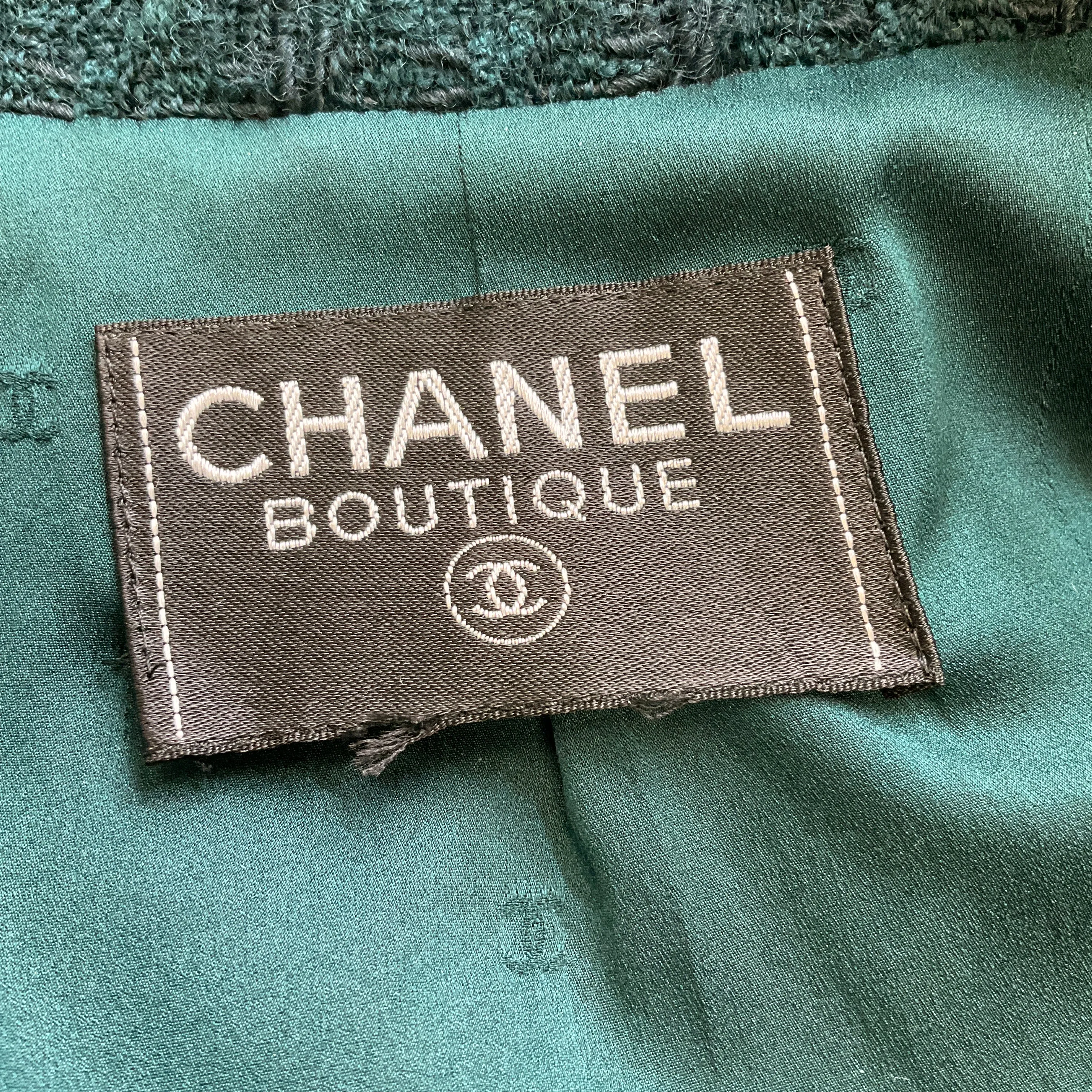 Chanel Boutique Vintage Dark Green Wool Tweed Jacket