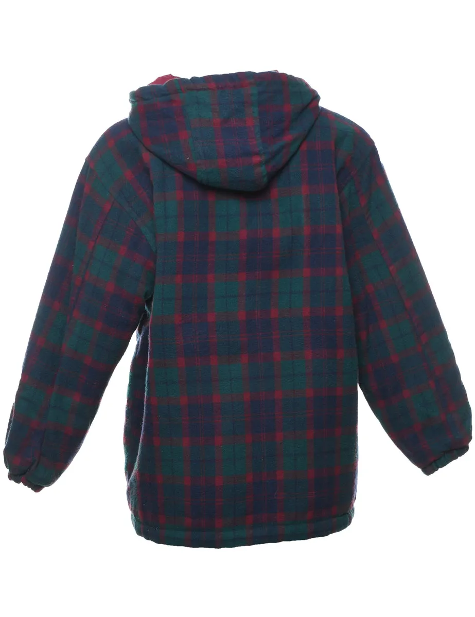 Checked Hooded Wool Jacket - L
