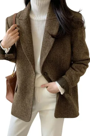 Chouyatou Womens Fall Winter Wool Blend Casual Business Blazer Jacket Single Breasted Dressy Work Coat