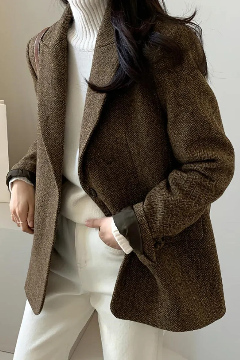 Chouyatou Womens Fall Winter Wool Blend Casual Business Blazer Jacket Single Breasted Dressy Work Coat