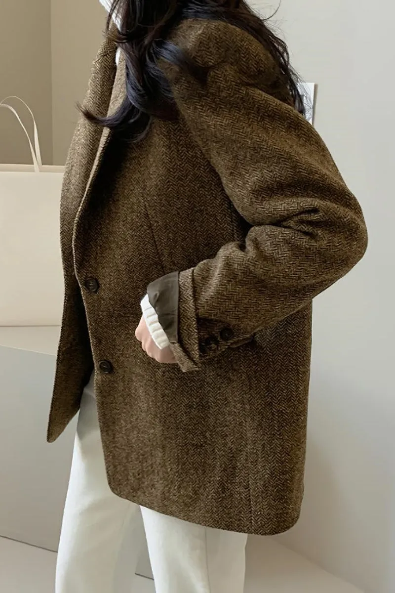 Chouyatou Womens Fall Winter Wool Blend Casual Business Blazer Jacket Single Breasted Dressy Work Coat