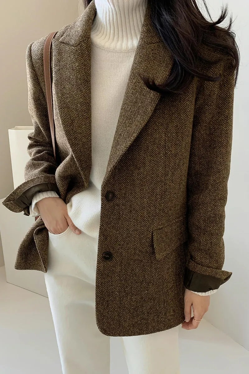 Chouyatou Womens Fall Winter Wool Blend Casual Business Blazer Jacket Single Breasted Dressy Work Coat