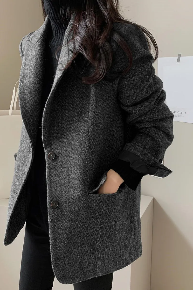 Chouyatou Womens Fall Winter Wool Blend Casual Business Blazer Jacket Single Breasted Dressy Work Coat