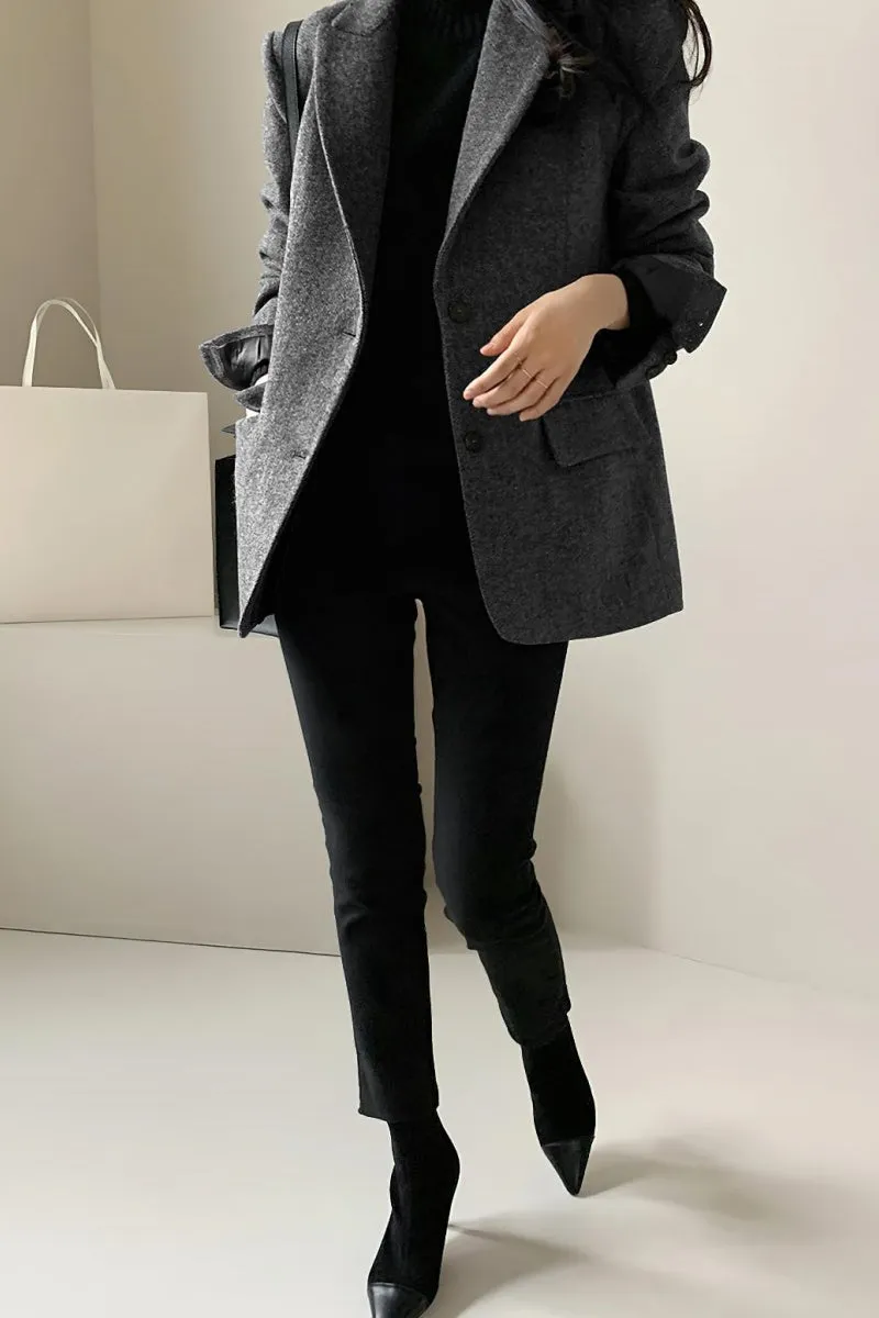Chouyatou Womens Fall Winter Wool Blend Casual Business Blazer Jacket Single Breasted Dressy Work Coat