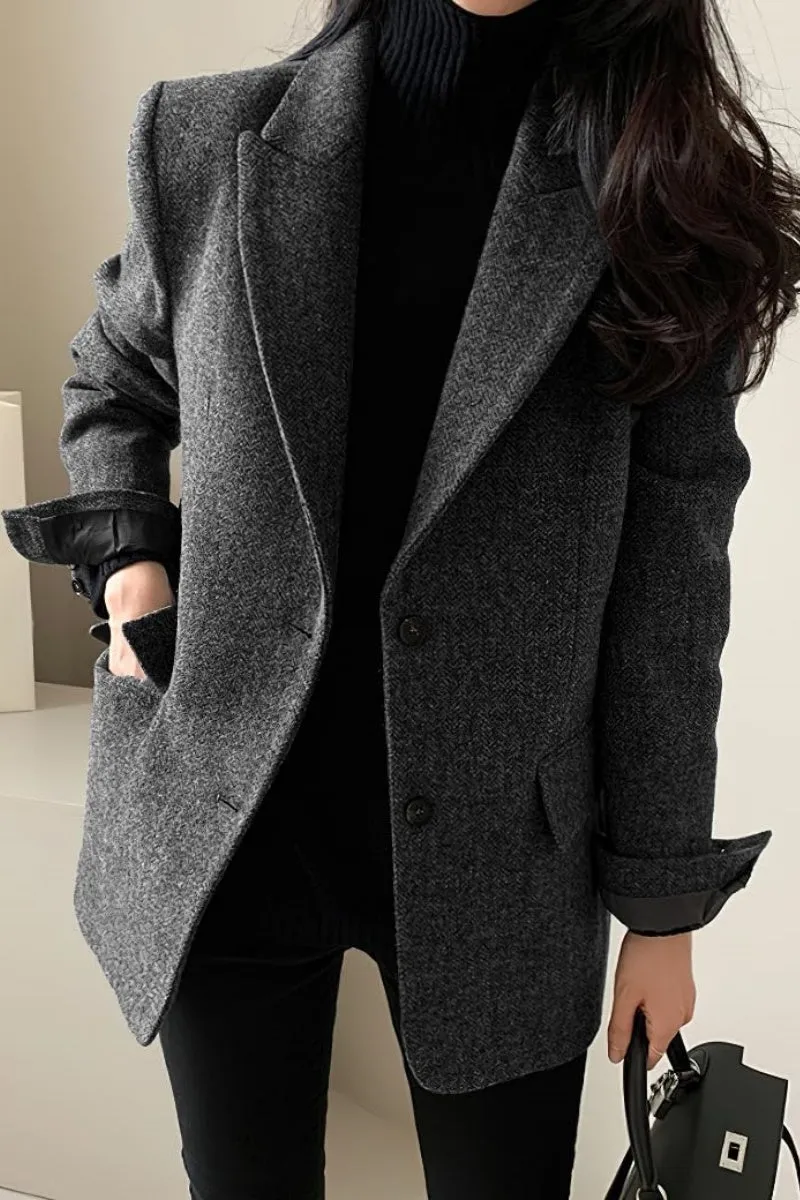 Chouyatou Womens Fall Winter Wool Blend Casual Business Blazer Jacket Single Breasted Dressy Work Coat