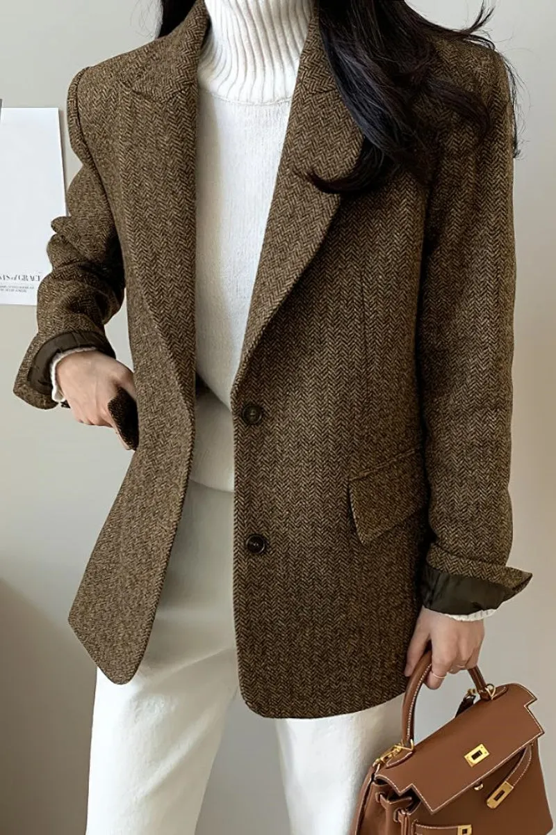 Chouyatou Womens Fall Winter Wool Blend Casual Business Blazer Jacket Single Breasted Dressy Work Coat