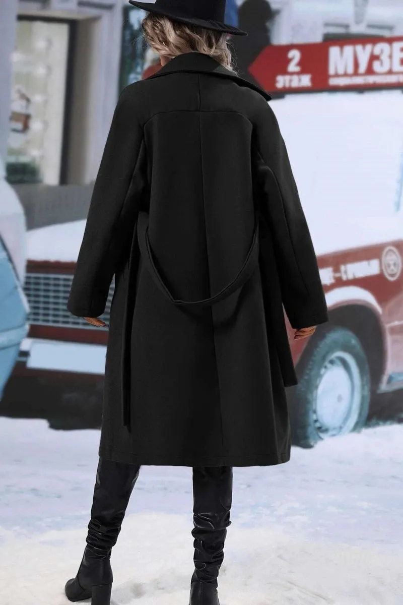 Chouyatou Womens Long Wool Pea Coat Notched Lapel Double Breasted Trench Coat Winter Warm Overcoat with Belt