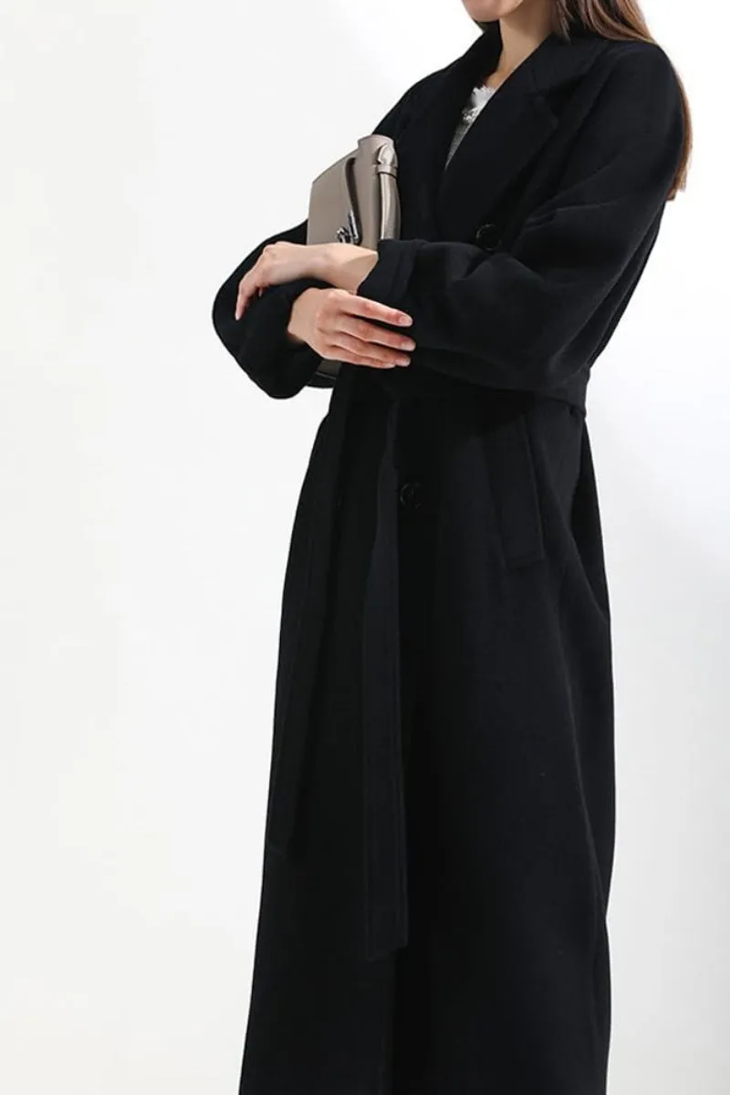 Chouyatou Women's Winter Double Breasted Wool Coat Business Casual Midi Long Winter Trench Coat with Belt