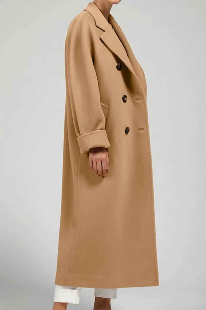 Chouyatou Women's Winter Double Breasted Wool Coat Business Casual Midi Long Winter Trench Coat with Belt