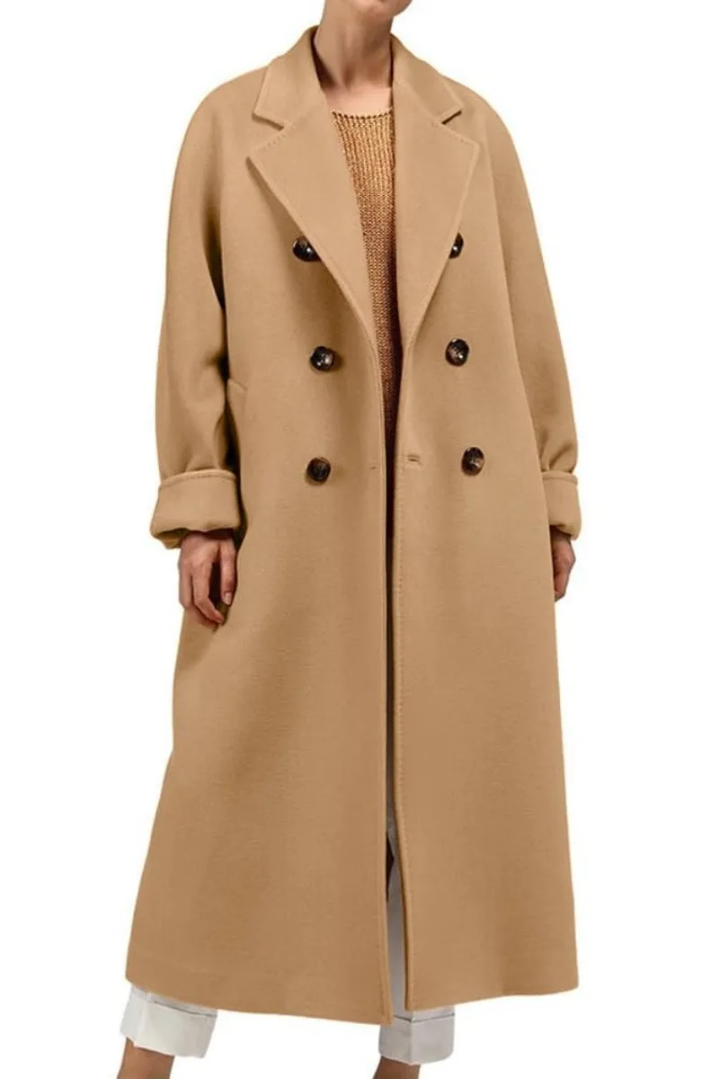 Chouyatou Women's Winter Double Breasted Wool Coat Business Casual Midi Long Winter Trench Coat with Belt