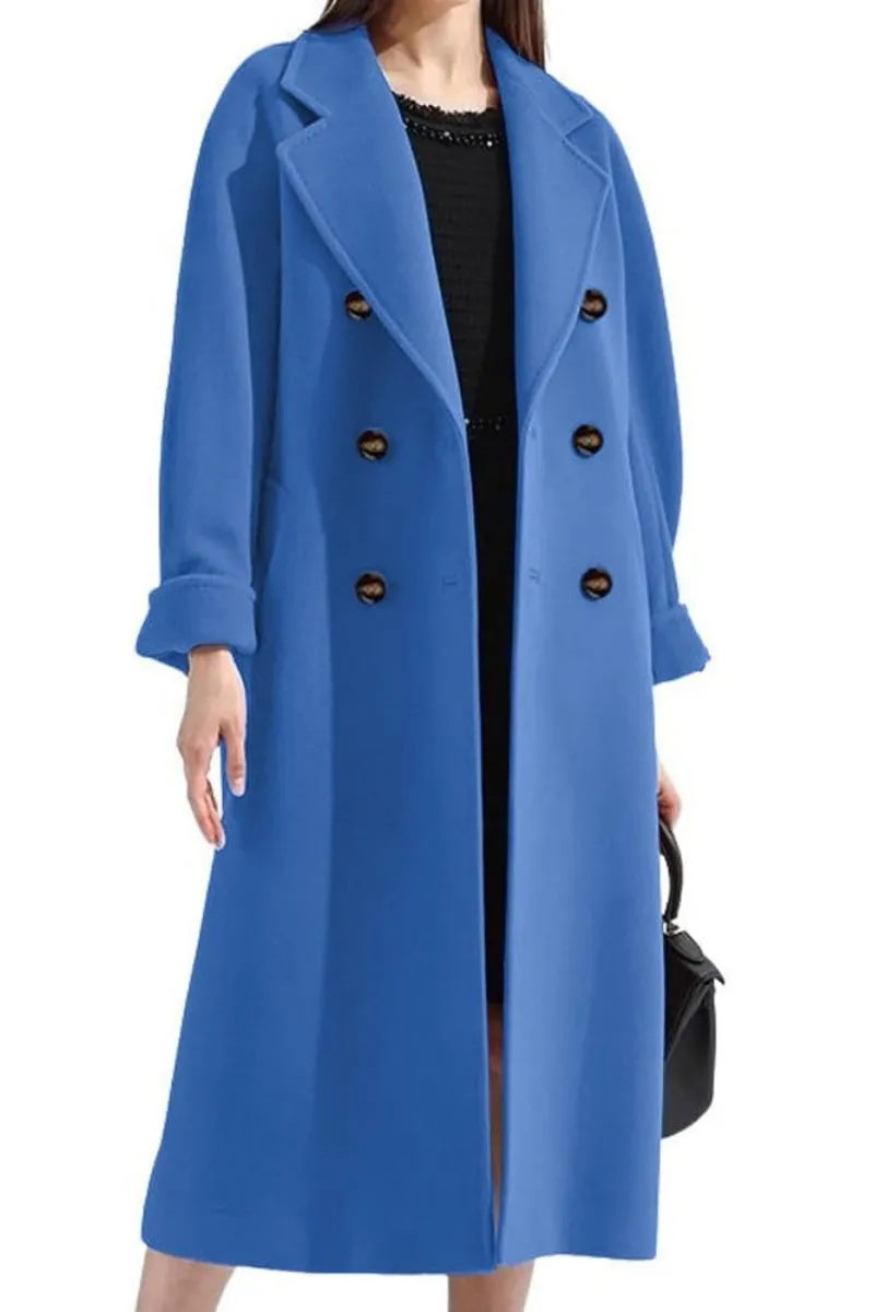 Chouyatou Women's Winter Double Breasted Wool Coat Business Casual Midi Long Winter Trench Coat with Belt