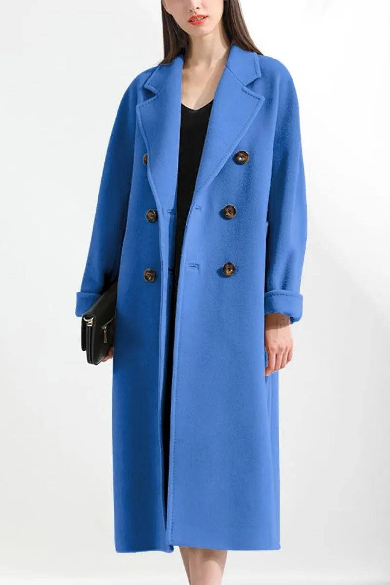 Chouyatou Women's Winter Double Breasted Wool Coat Business Casual Midi Long Winter Trench Coat with Belt