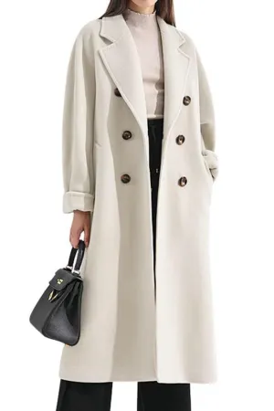 Chouyatou Women's Winter Double Breasted Wool Coat Business Casual Midi Long Winter Trench Coat with Belt