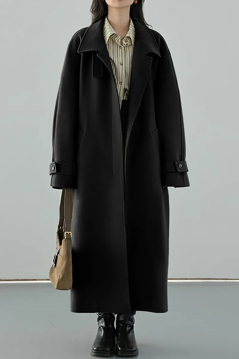 Chouyatou Women's Winter Hidden Single Breasted Wool Coat Raglan Sleeve Business Long Wool Overcoat