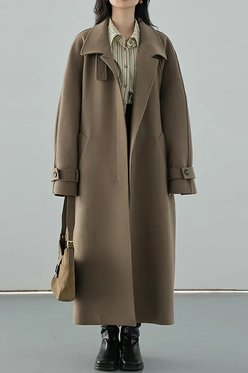 Chouyatou Women's Winter Hidden Single Breasted Wool Coat Raglan Sleeve Business Long Wool Overcoat