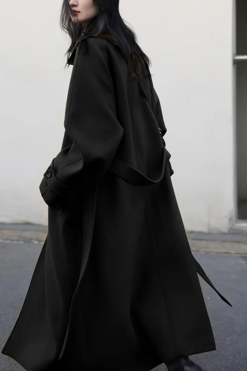 Chouyatou Women's Winter Hidden Single Breasted Wool Coat Raglan Sleeve Business Long Wool Overcoat