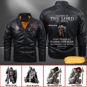 Christianartbag Leather Jacket, Blessed Be The Lord My Rock PSALM 144:1 Personalized Leather Jacket, Warm Jacket, Winter Outer Wear, Gift for Him, CABJKL03061123.