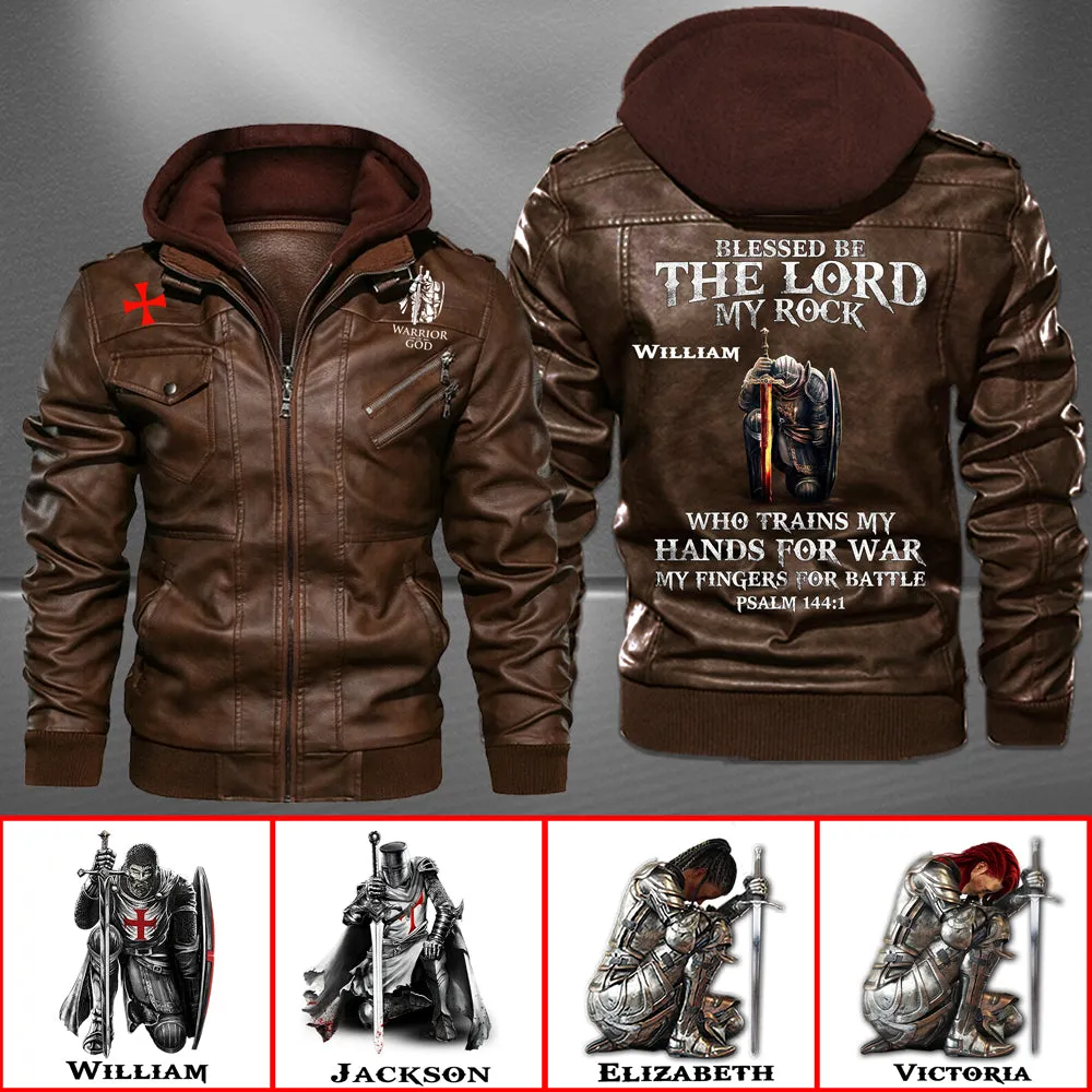 Christianartbag Leather Jacket, Blessed Be The Lord My Rock PSALM 144:1 Personalized Leather Jacket, Warm Jacket, Winter Outer Wear, Gift for Him, CABJKL03061123.