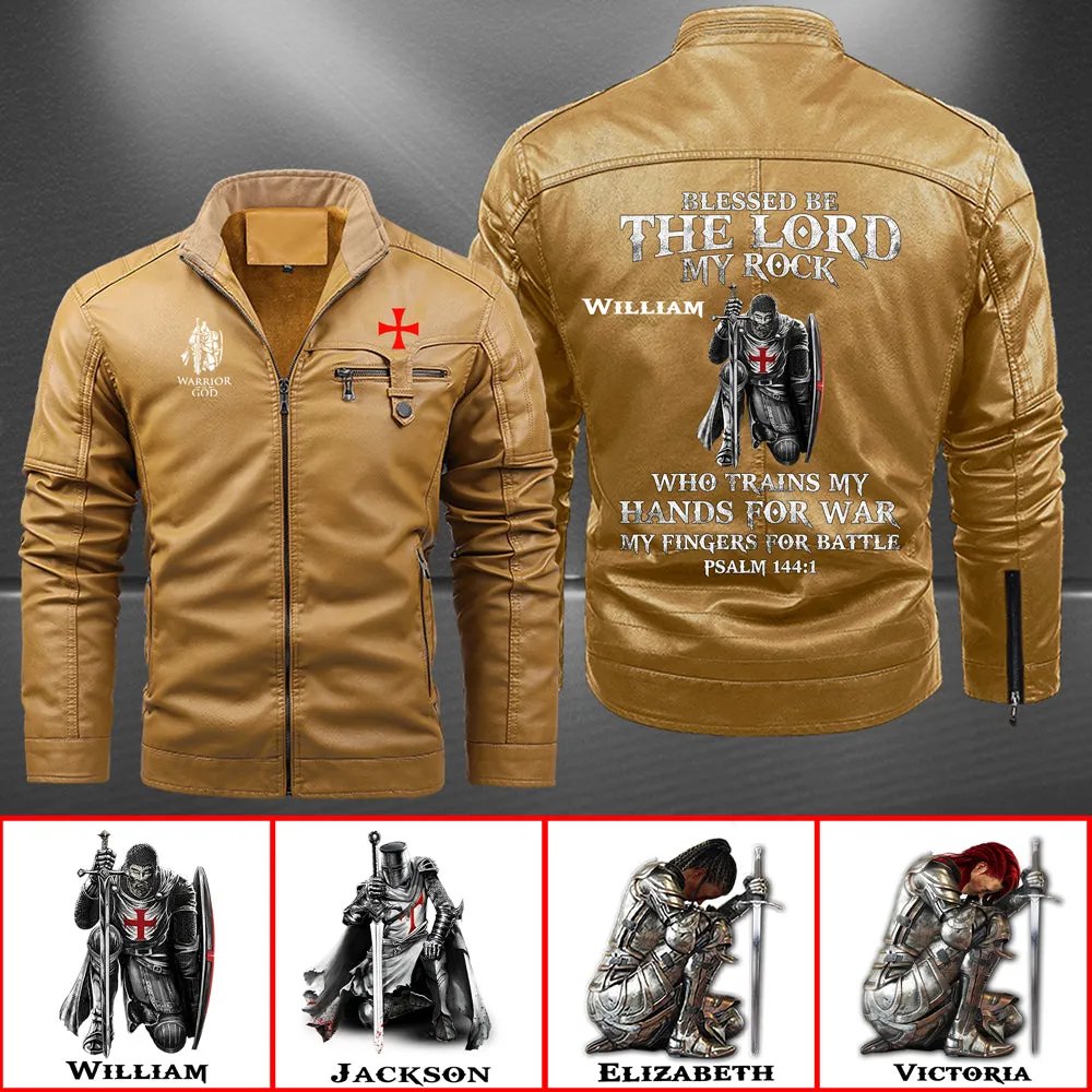 Christianartbag Leather Jacket, Blessed Be The Lord My Rock PSALM 144:1 Personalized Leather Jacket, Warm Jacket, Winter Outer Wear, Gift for Him, CABJKL03061123.