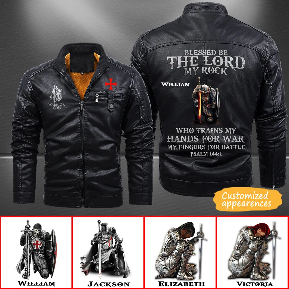 Christianartbag Leather Jacket, Blessed Be The Lord My Rock PSALM 144:1 Personalized Leather Jacket, Warm Jacket, Winter Outer Wear, Gift for Him, CABJKL03061123.