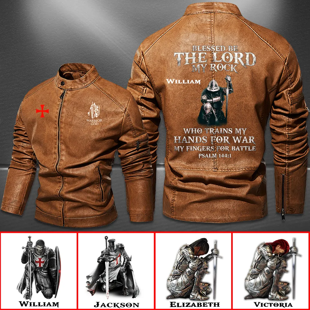 Christianartbag Leather Jacket, Blessed Be The Lord My Rock PSALM 144:1 Personalized Leather Jacket, Warm Jacket, Winter Outer Wear, Gift for Him, CABJKL03061123.