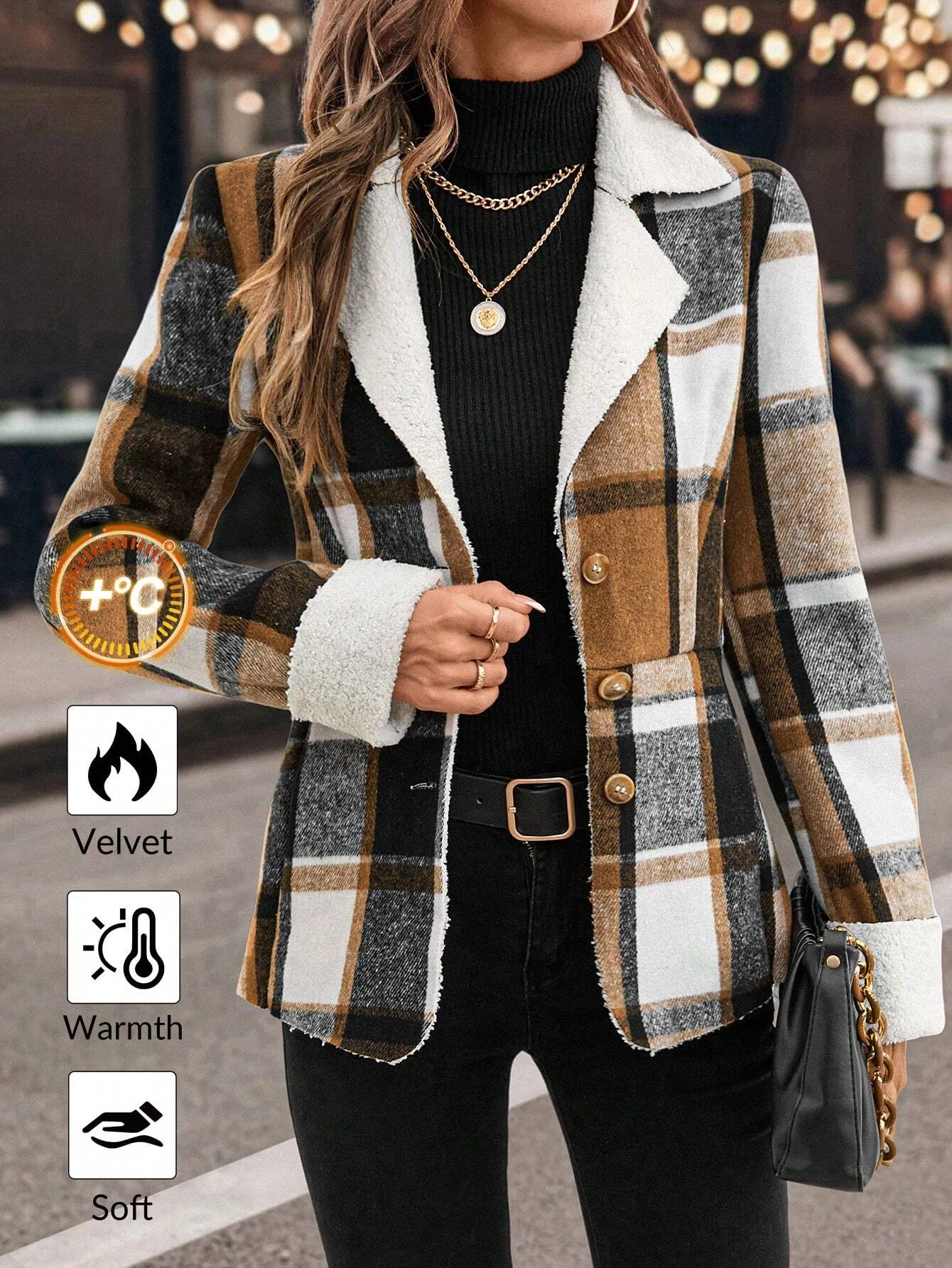 Clasi Women's Casual Color Block Fleece Lined Regular Jacket For Fall/Winter