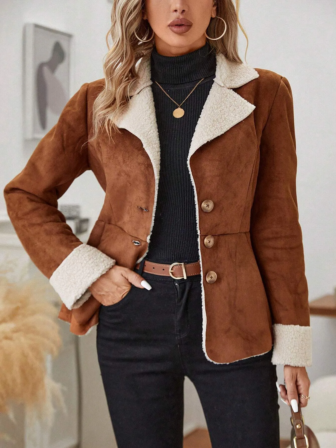 Clasi Women's Casual Color Block Fleece Lined Regular Jacket For Fall/Winter