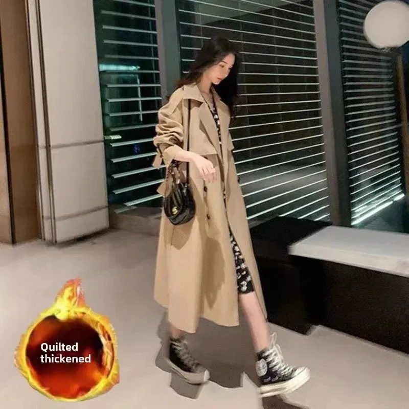 Classic Khaki Long Trench Coats Women Oversize