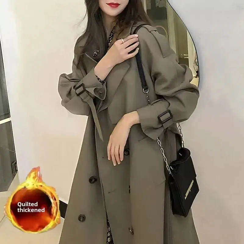 Classic Khaki Long Trench Coats Women Oversize