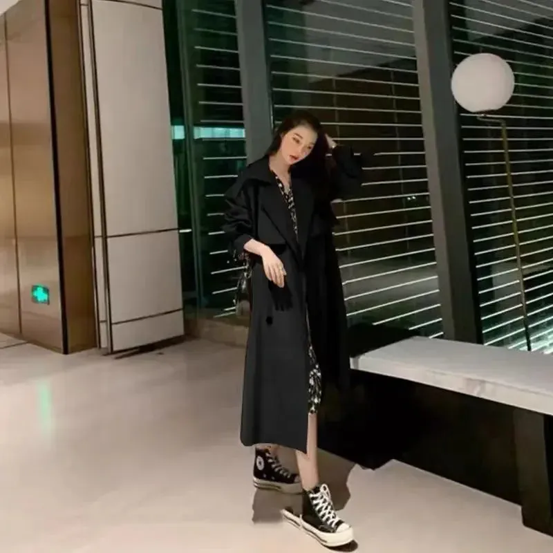 Classic Khaki Long Trench Coats Women Oversize