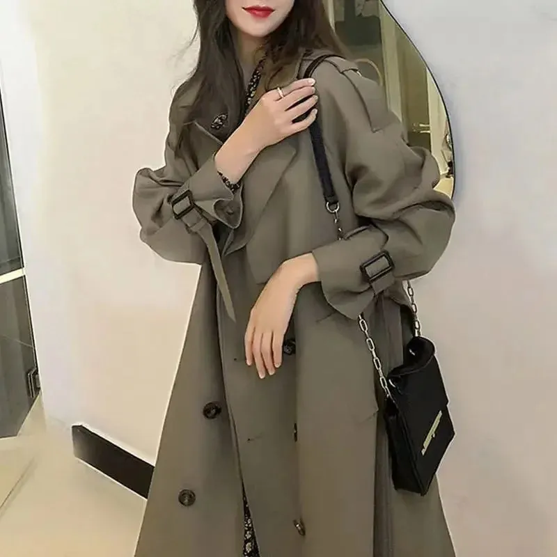 Classic Khaki Long Trench Coats Women Oversize