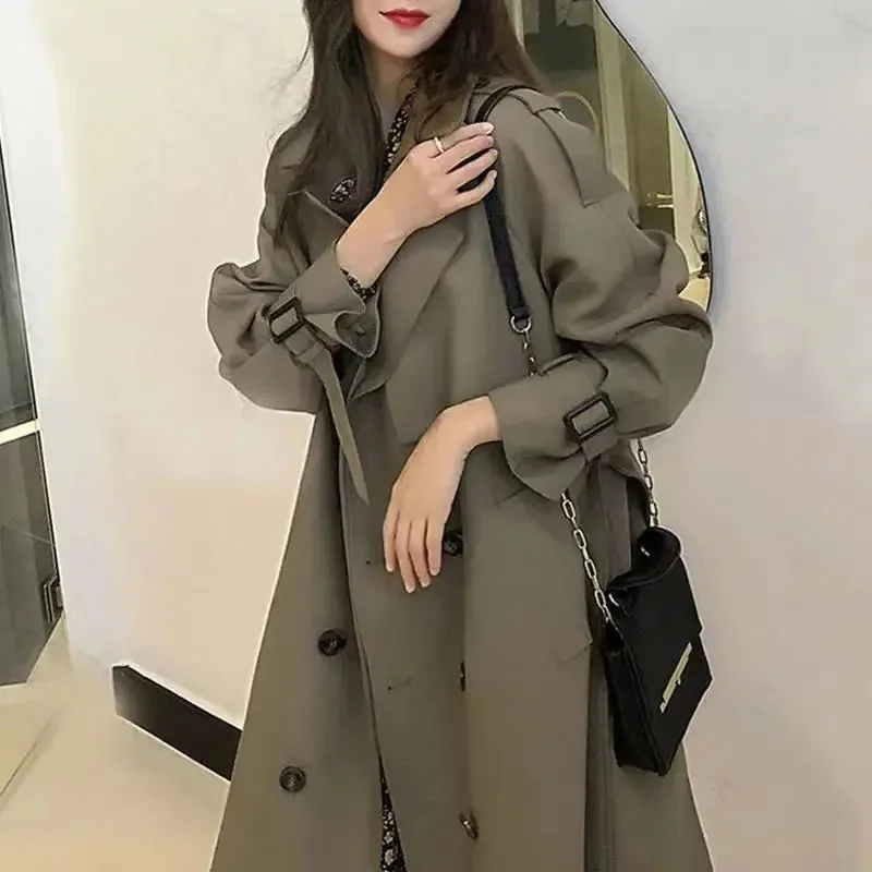 Classic Khaki Long Trench Coats Women Oversize