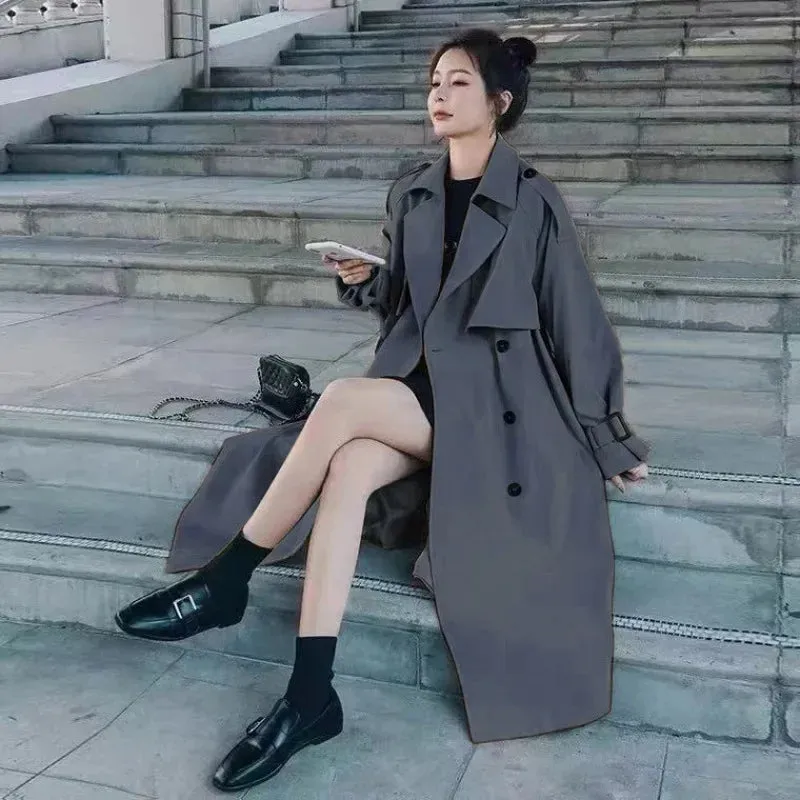 Classic Khaki Long Trench Coats Women Oversize