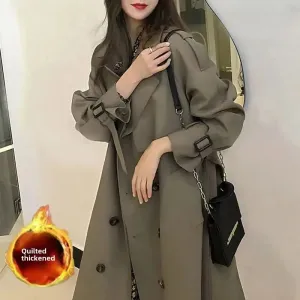 Classic Khaki Long Trench Coats Women Oversize