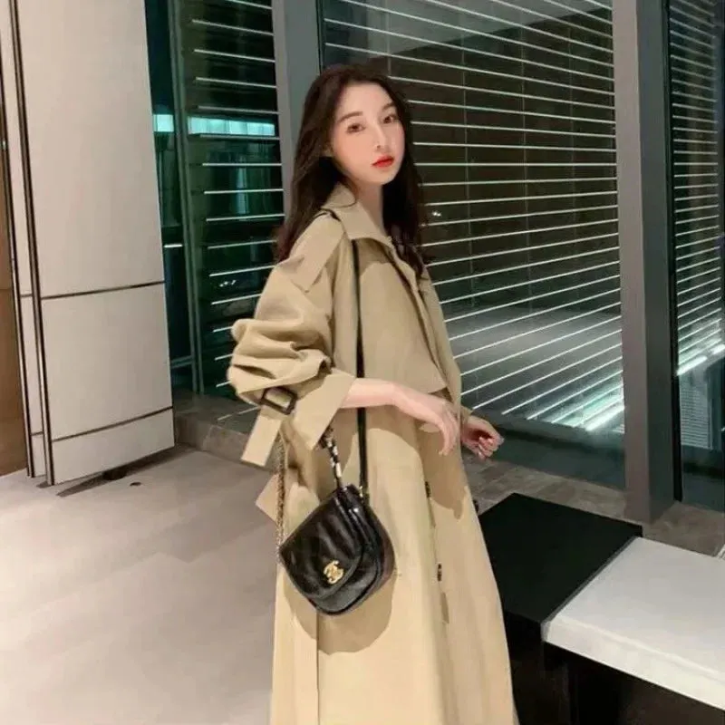 Classic Khaki Long Trench Coats Women Oversize