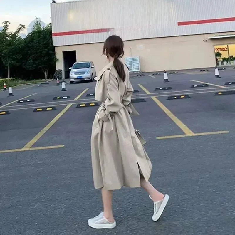 Classic Khaki Long Trench Coats Women Oversize