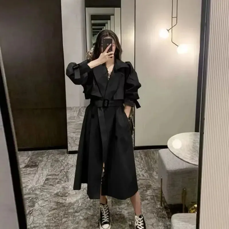 Classic Khaki Long Trench Coats Women Oversize