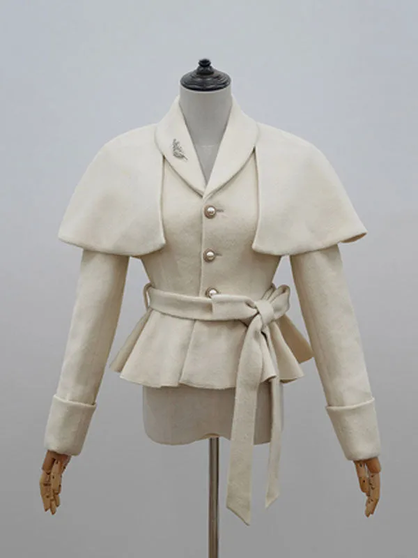 Classic Lolita Coats White Metal Details Polyester Long Sleeve Overcoat Lolita Outwears