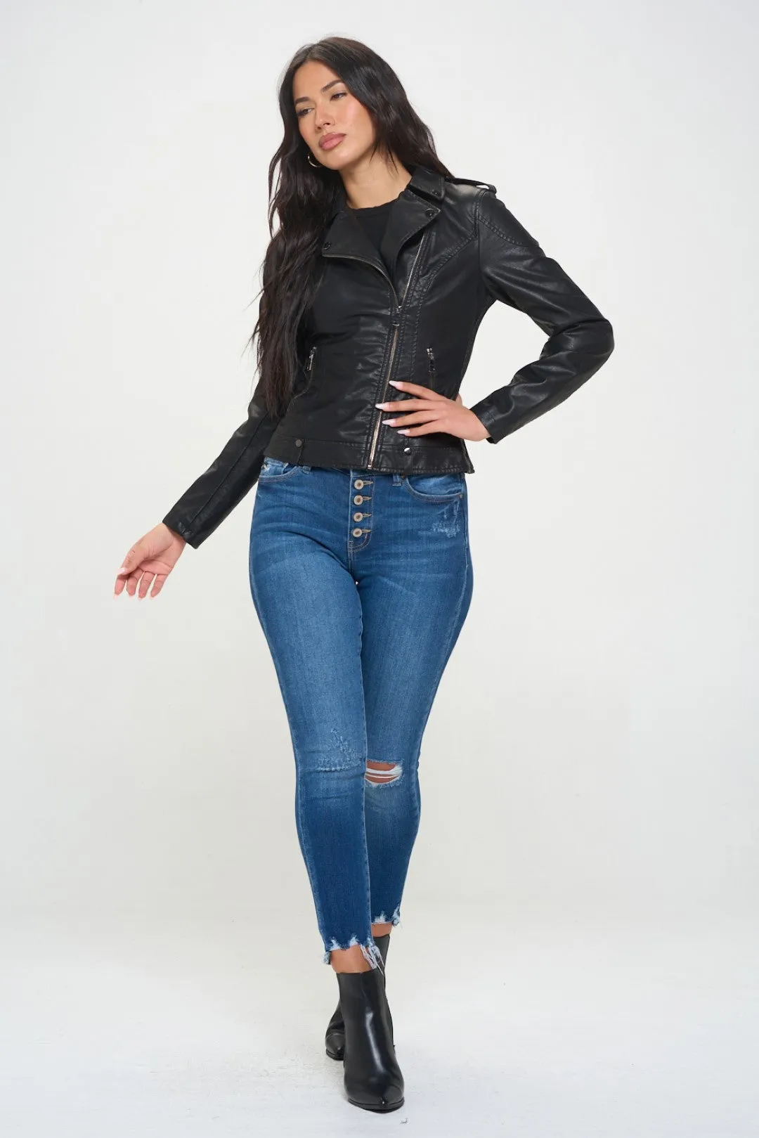 Classic Vegan Biker Jacket - Black