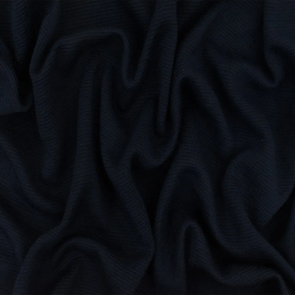 Cold Black-Blue Striped Stretch Wool-Cotton Double Knit Fabric