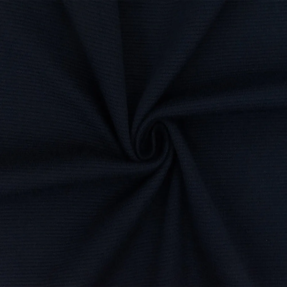 Cold Black-Blue Striped Stretch Wool-Cotton Double Knit Fabric