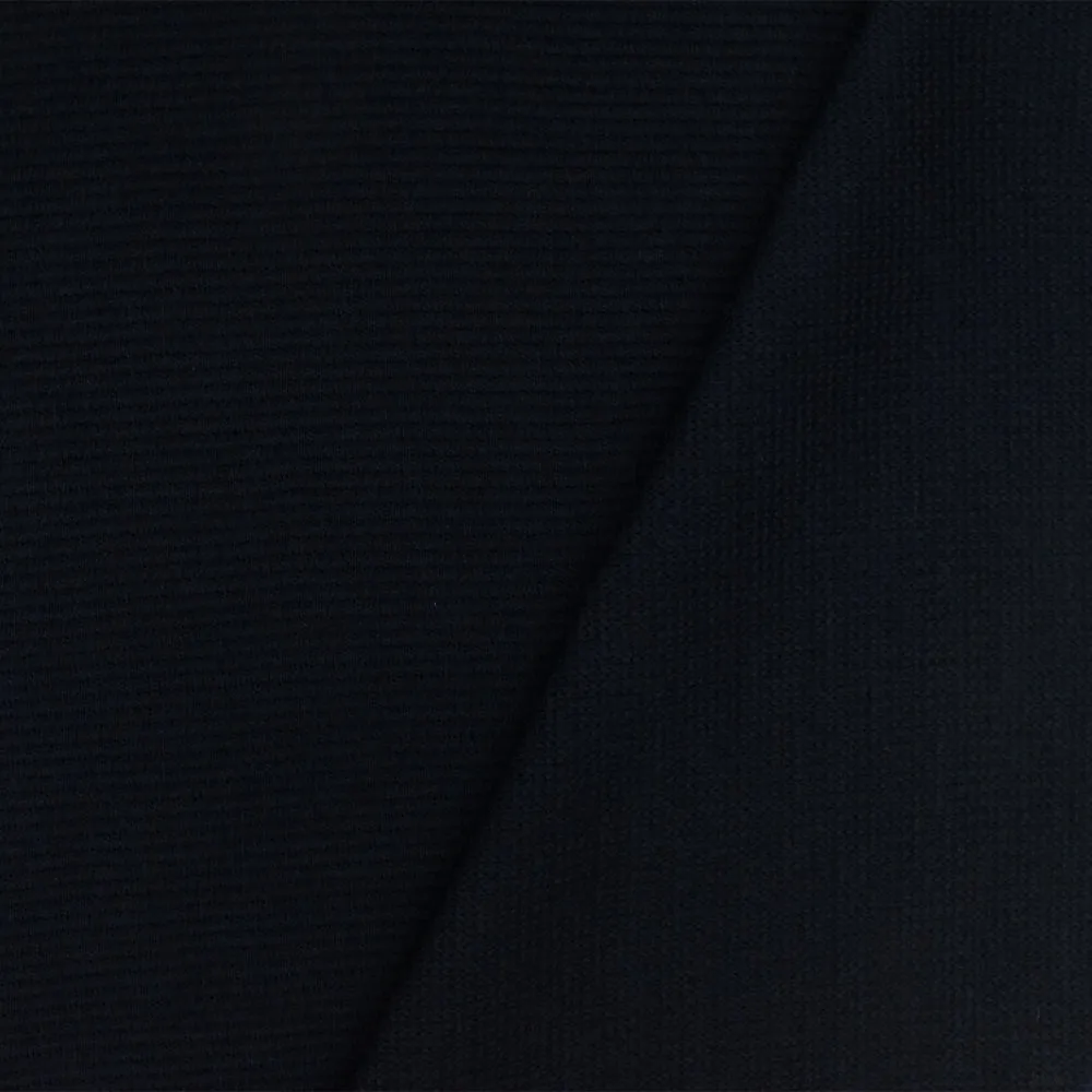 Cold Black-Blue Striped Stretch Wool-Cotton Double Knit Fabric