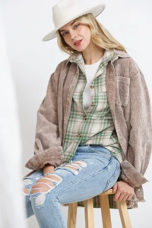 Collar Detail Frayed Edge Shirt Jacket