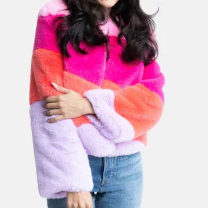 Colorblock Fur Jacket
