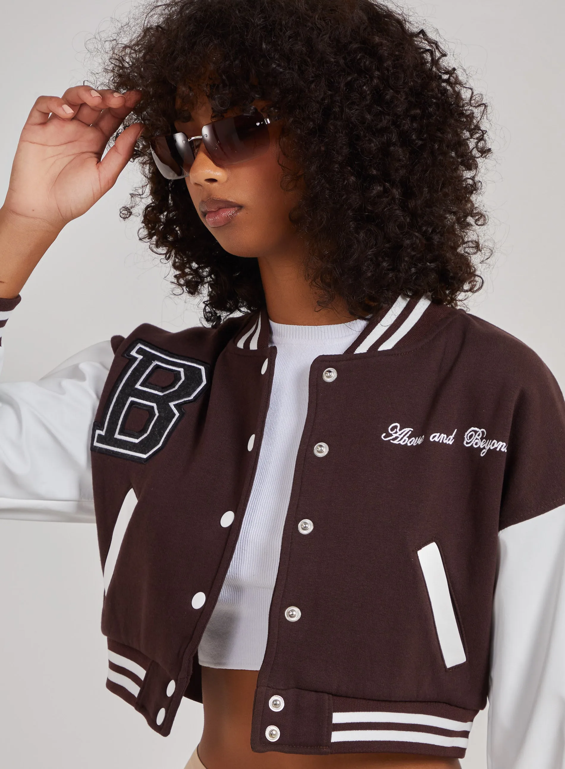 Contrast Sleeve Baseball Jacket