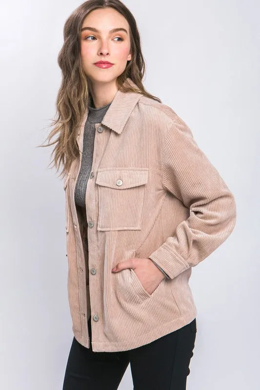 Corduroy Button Down Shirt / Jacket with Pockets