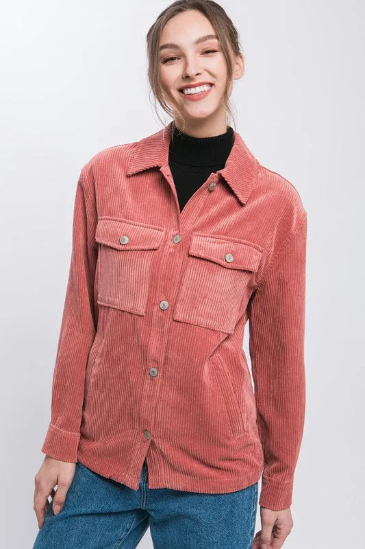 Corduroy Button Down Shirt / Jacket with Pockets