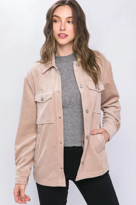 Corduroy Button Down Shirt / Jacket with Pockets